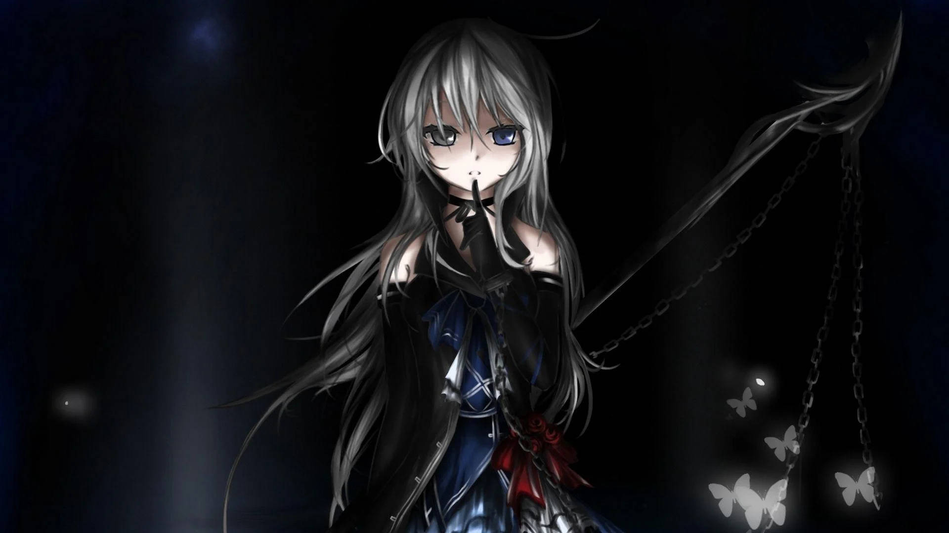 black animated bad girl, pale anime girl, silver hair, Full HD Desktop Wallpaper