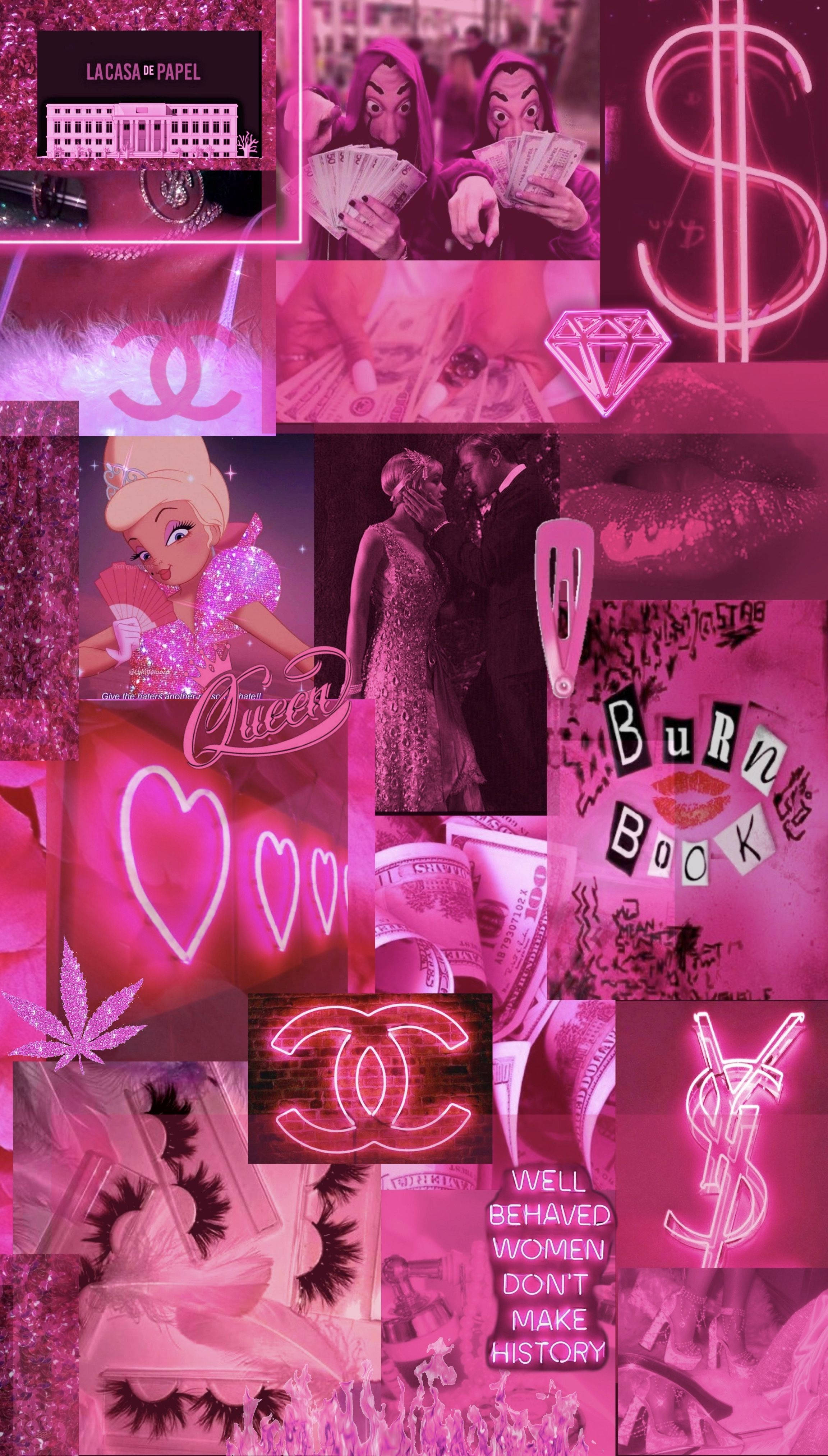 neon pink, luxury brands, money, 4K Phone Wallpaper