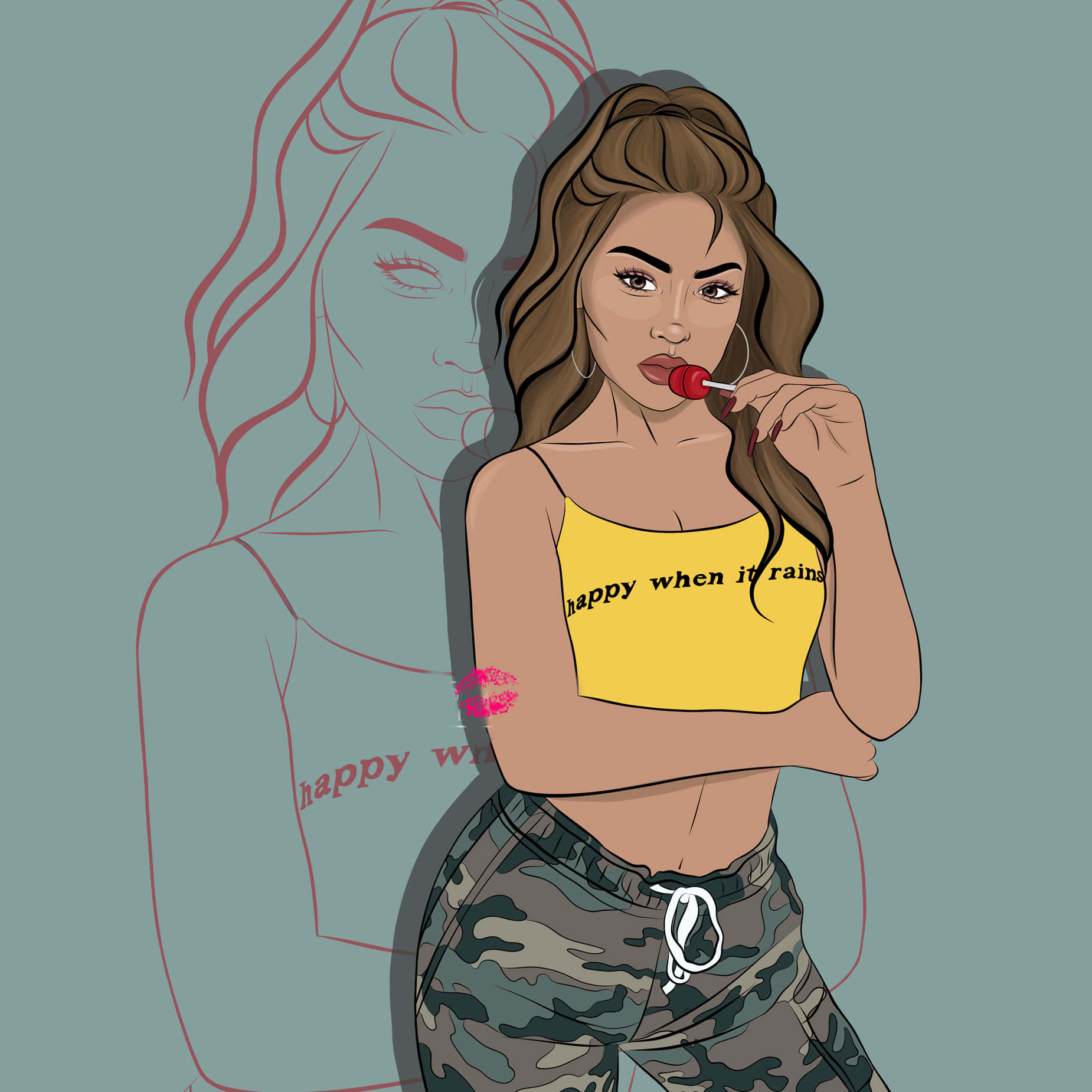 Baddie Girl, yellow crop top, camouflage pants, HD Desktop Wallpaper