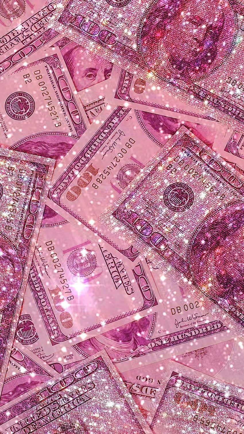 baddie tumblr, pink glittery hundred dollar bills, sparkling glamorous pile, HD Phone Wallpaper