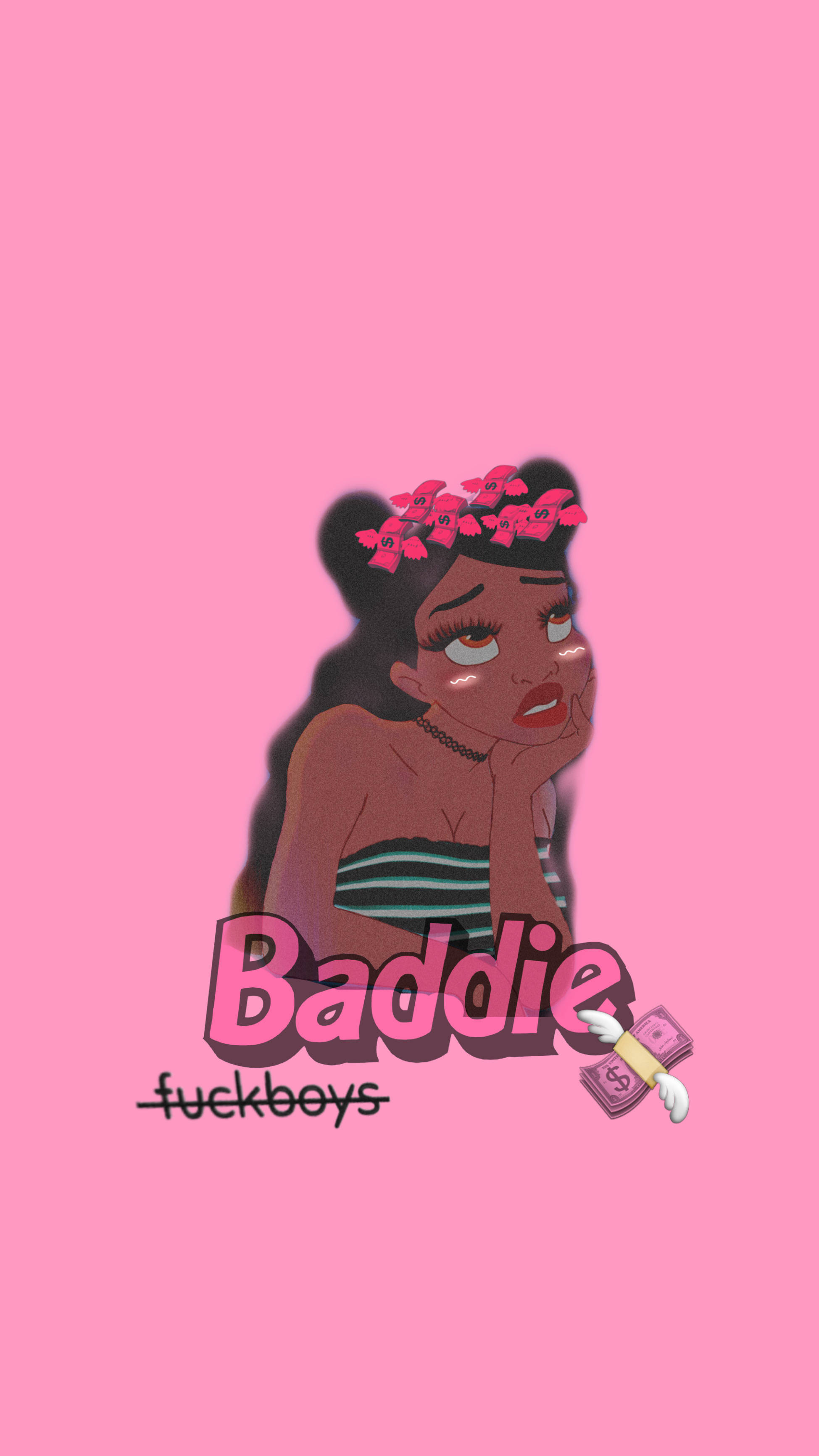 cute baddie girl, pink bows, pink background, 2K Phone Wallpaper