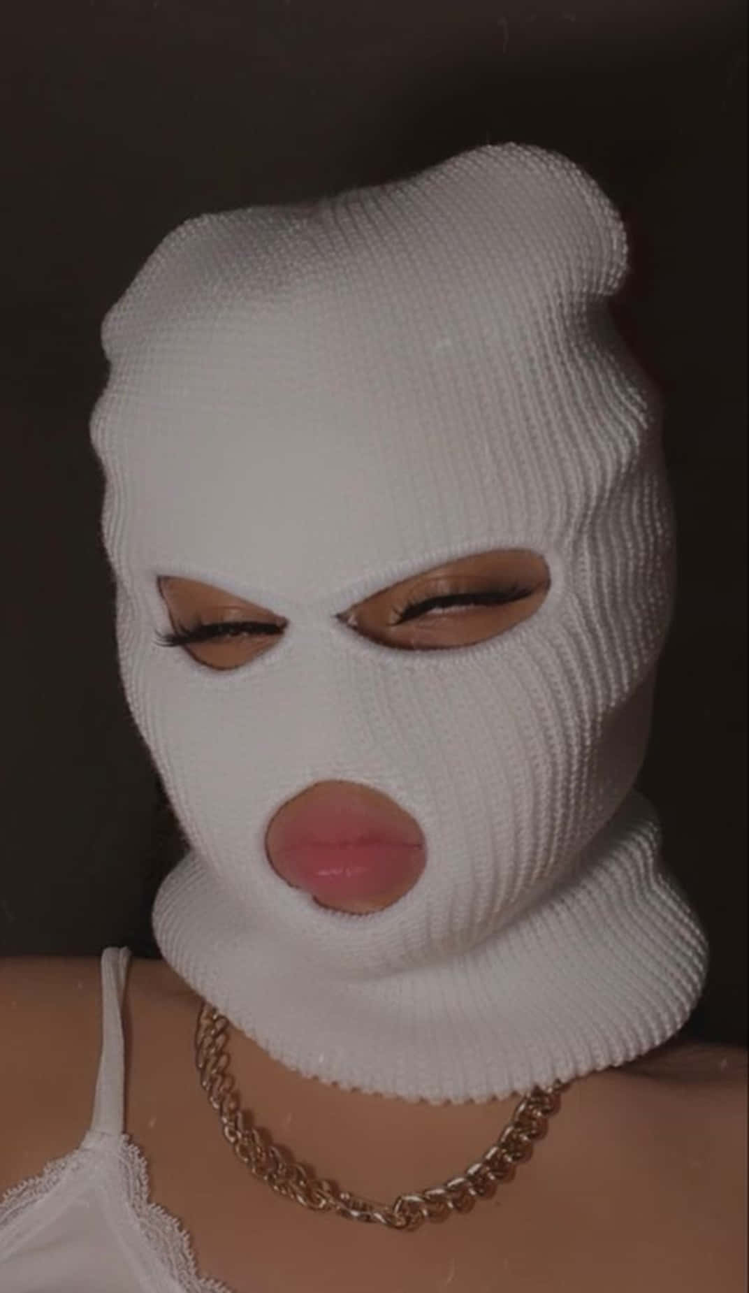 white knitted mask, white knit balaclava, long lashes, HD Phone Wallpaper