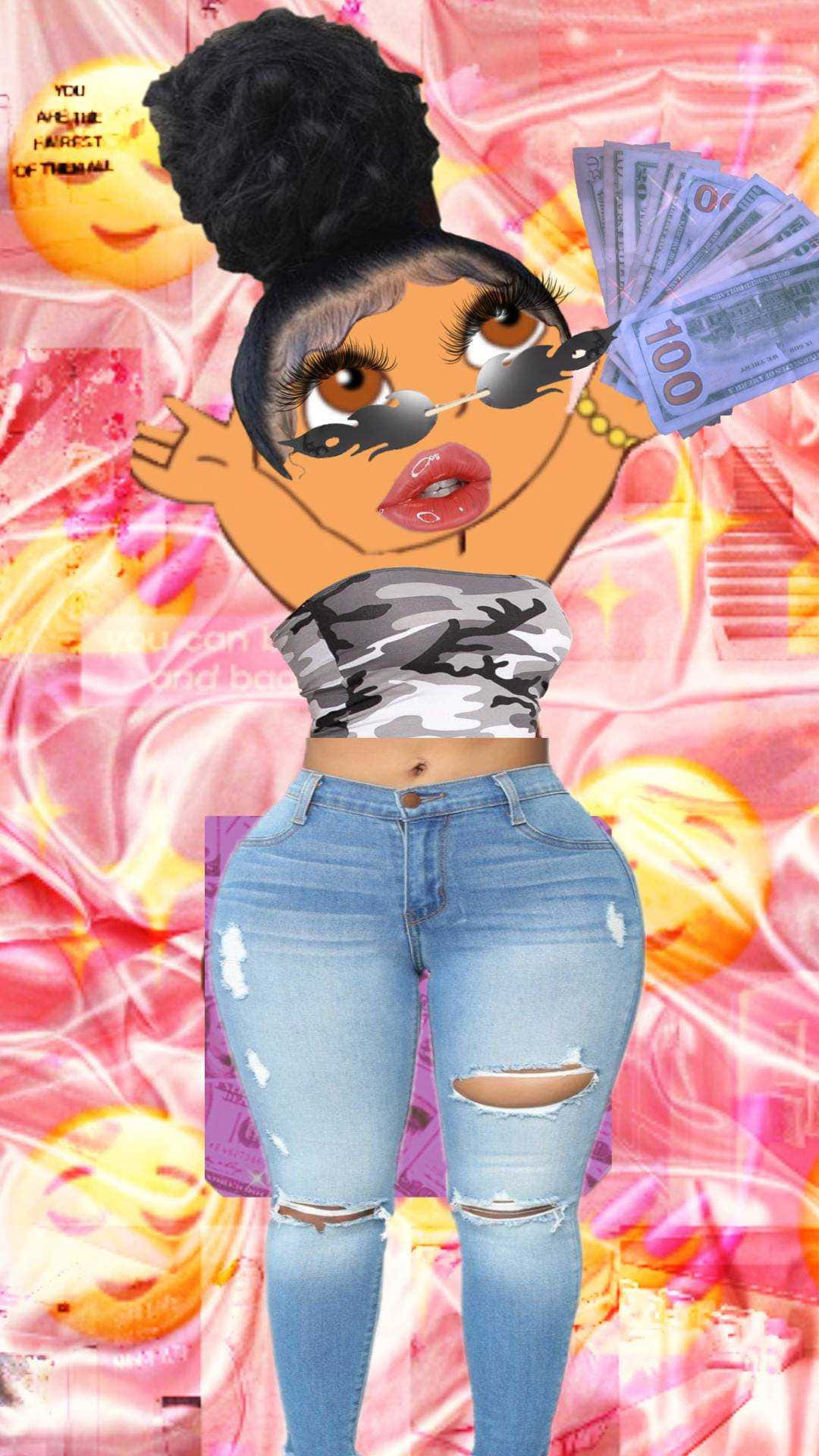 cartoon girl, hat, money, Full HD Phone Wallpaper