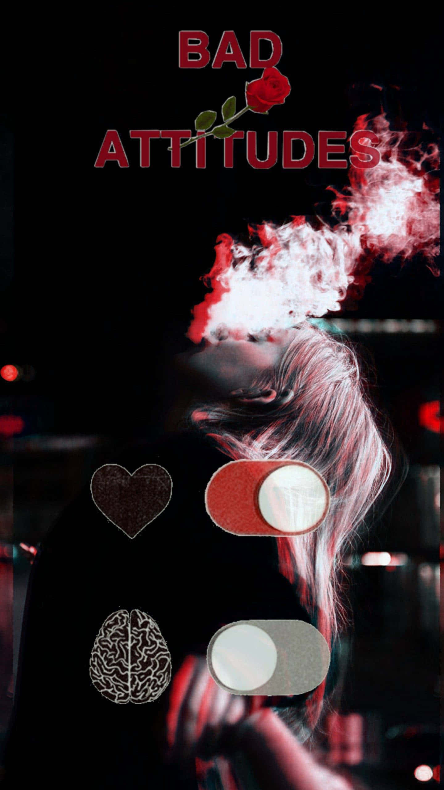 BAD ATTITUDES, red neon text, smoke shaped like a rose, 2K Phone Wallpaper