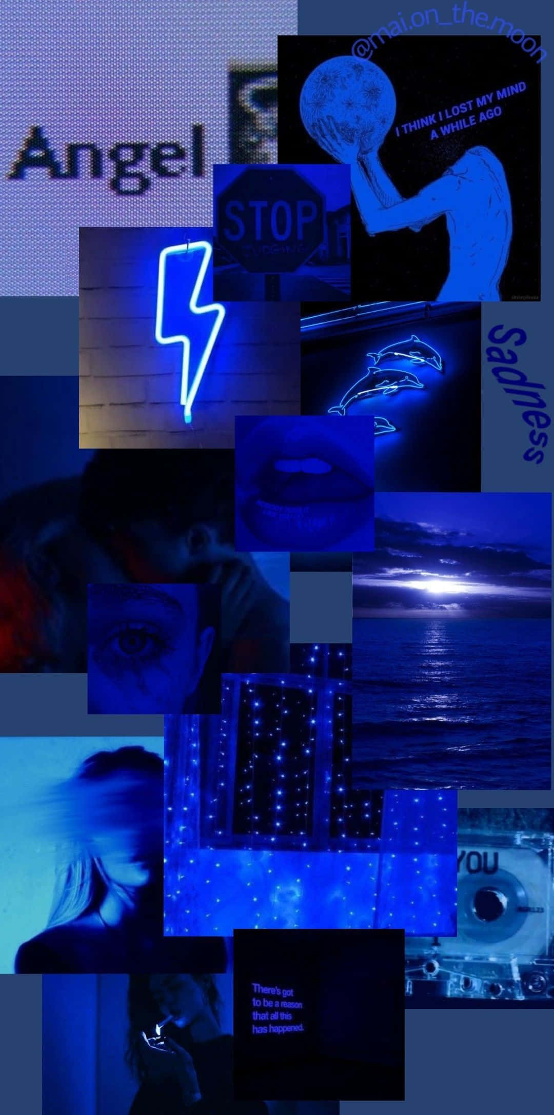 Blue Baddie, neon lightning, ocean at sunset, Full HD Phone Wallpaper