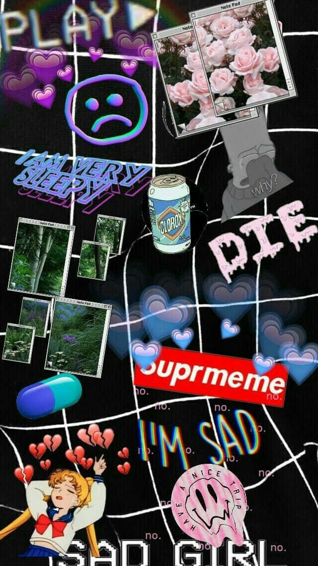 Baddie iPhone, black grid background, digital collage, SD Phone Wallpaper