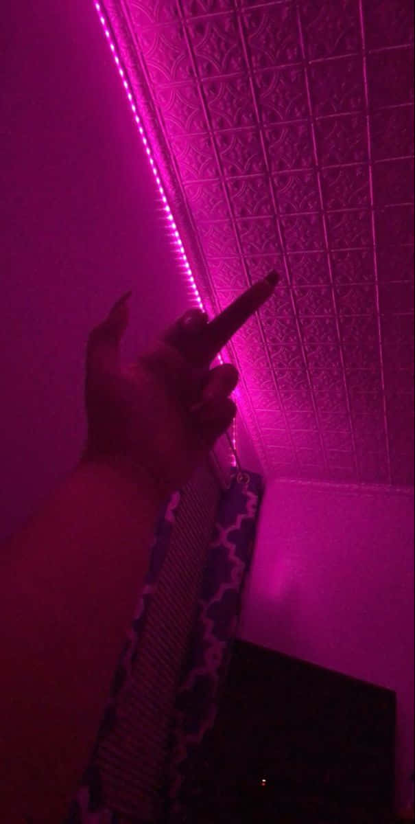 Baddie iPhone, glowing pink LED strip, textured ceiling, SD Phone Wallpaper