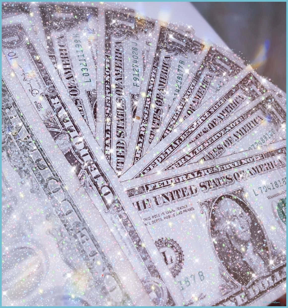 glittering dollar bills, sparkling glitter, rainbow prism effects, SD Phone Wallpaper