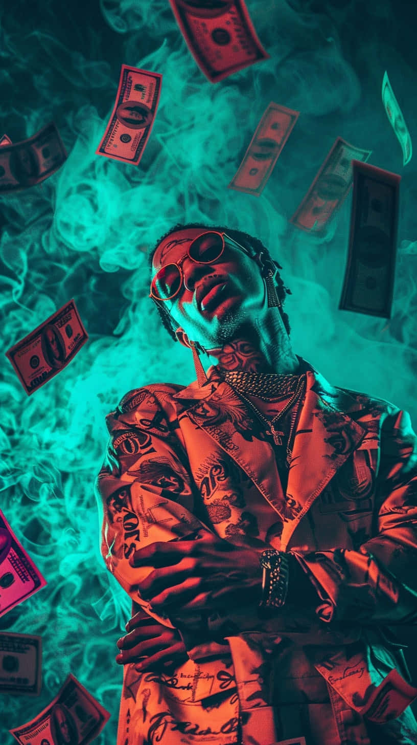 baddie money aesthetic, dollar bills, glowing teal smoke, HD Phone Wallpaper