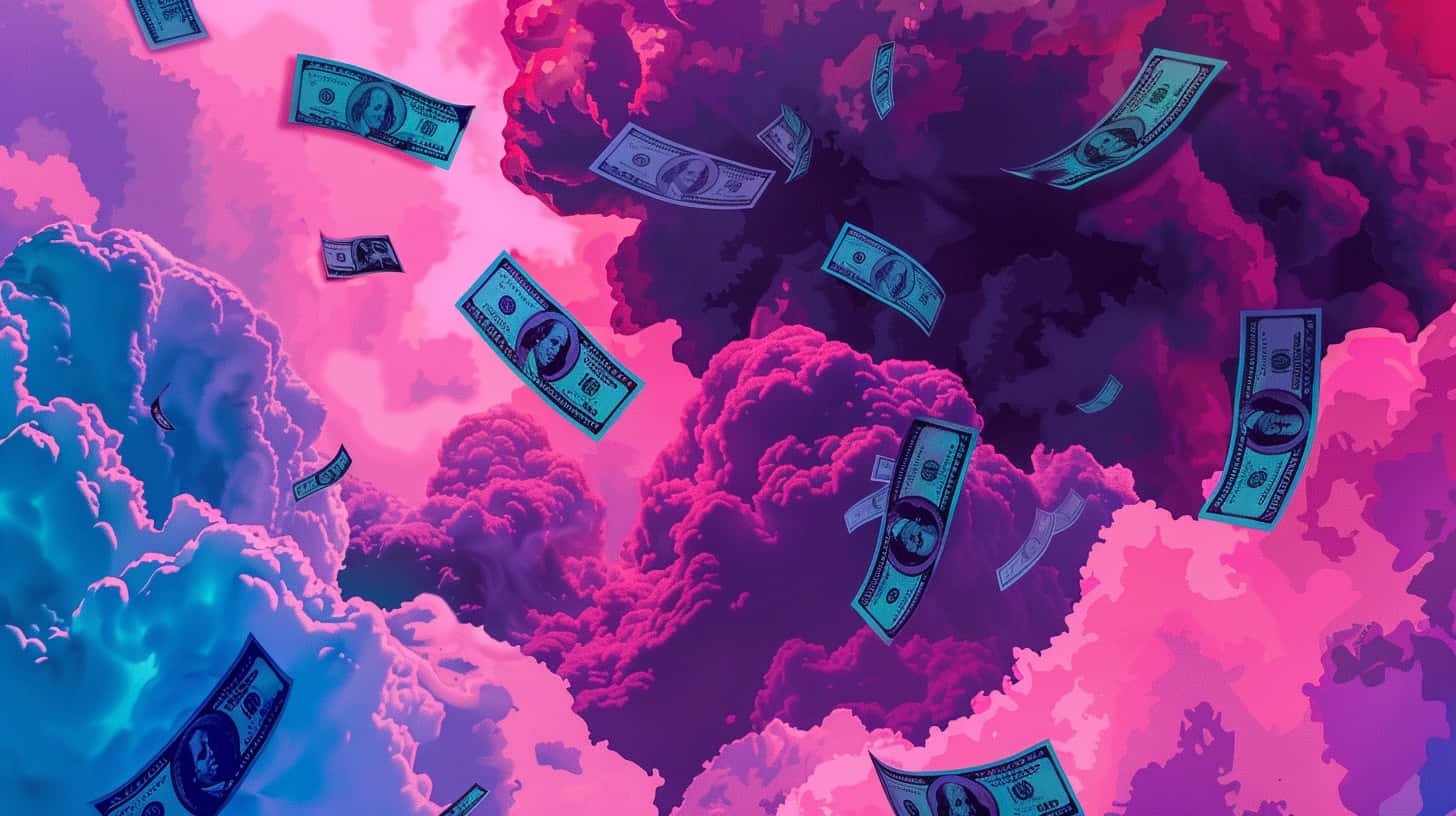 Baddie Money Clouds Aesthetic, dollar bills, swirling pink and blue clouds, HD Desktop Wallpaper