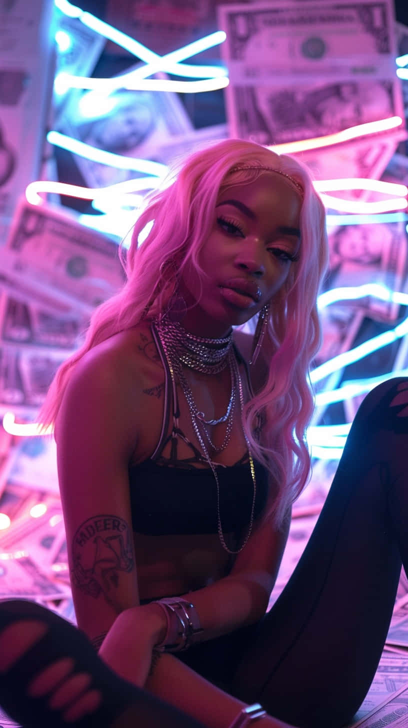 Baddie Money Aesthetic, neon glow, pink hair, HD Phone Wallpaper