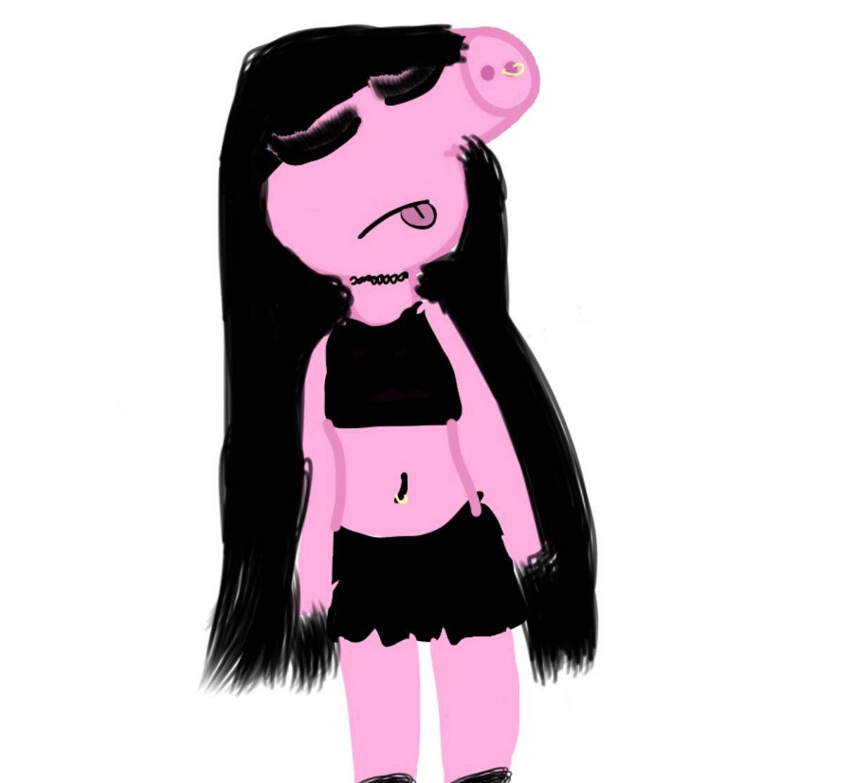 Baddie Peppa Pig, pink cartoon girl, long black hair, SD Desktop Wallpaper