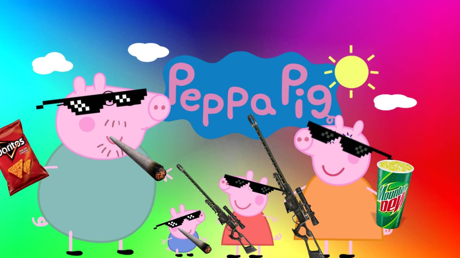 Peppa Pig, sunglasses, guns, Full HD Desktop Wallpaper