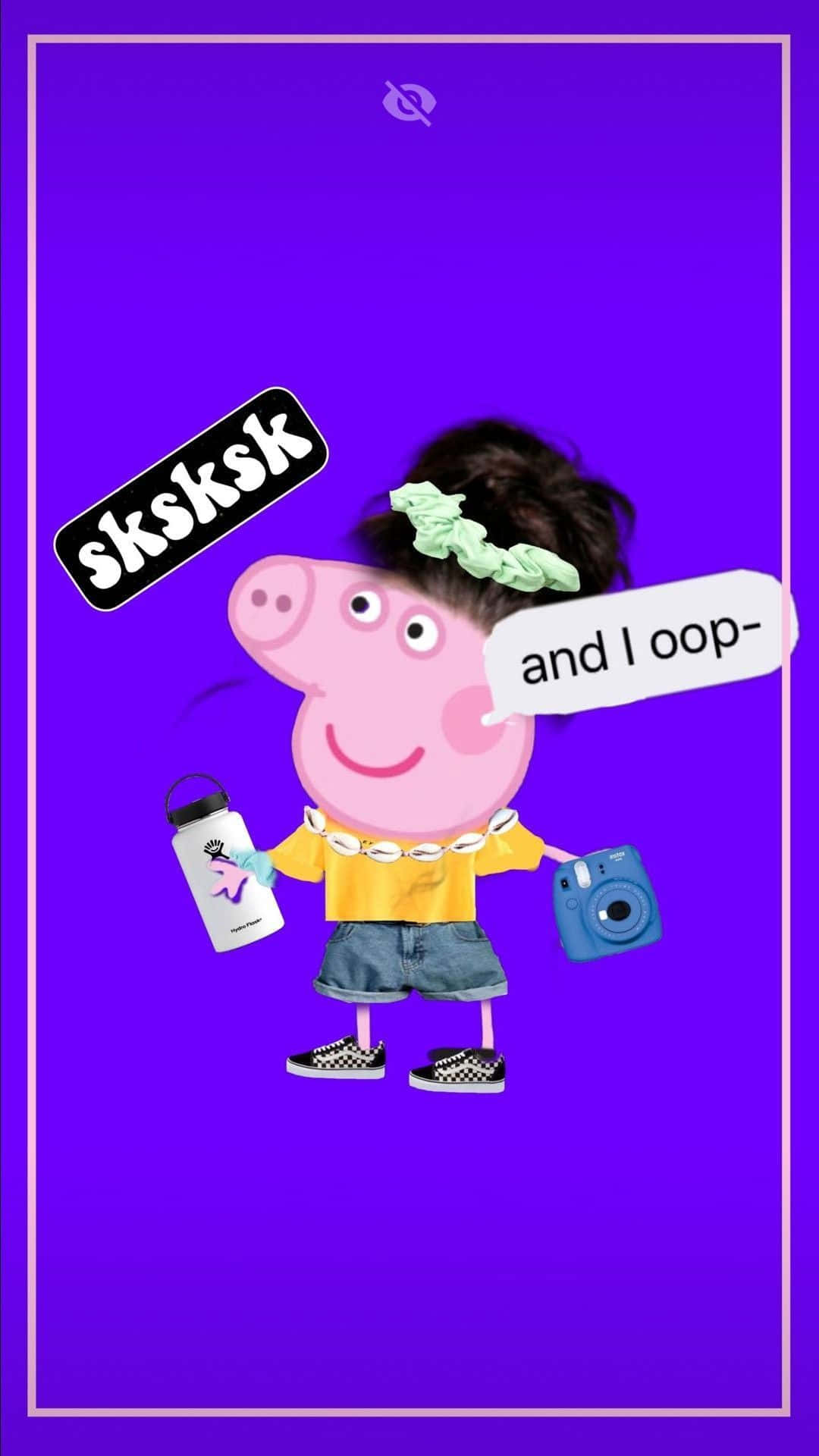 Peppa Pig, yellow shirt, denim shorts, Full HD Phone Wallpaper