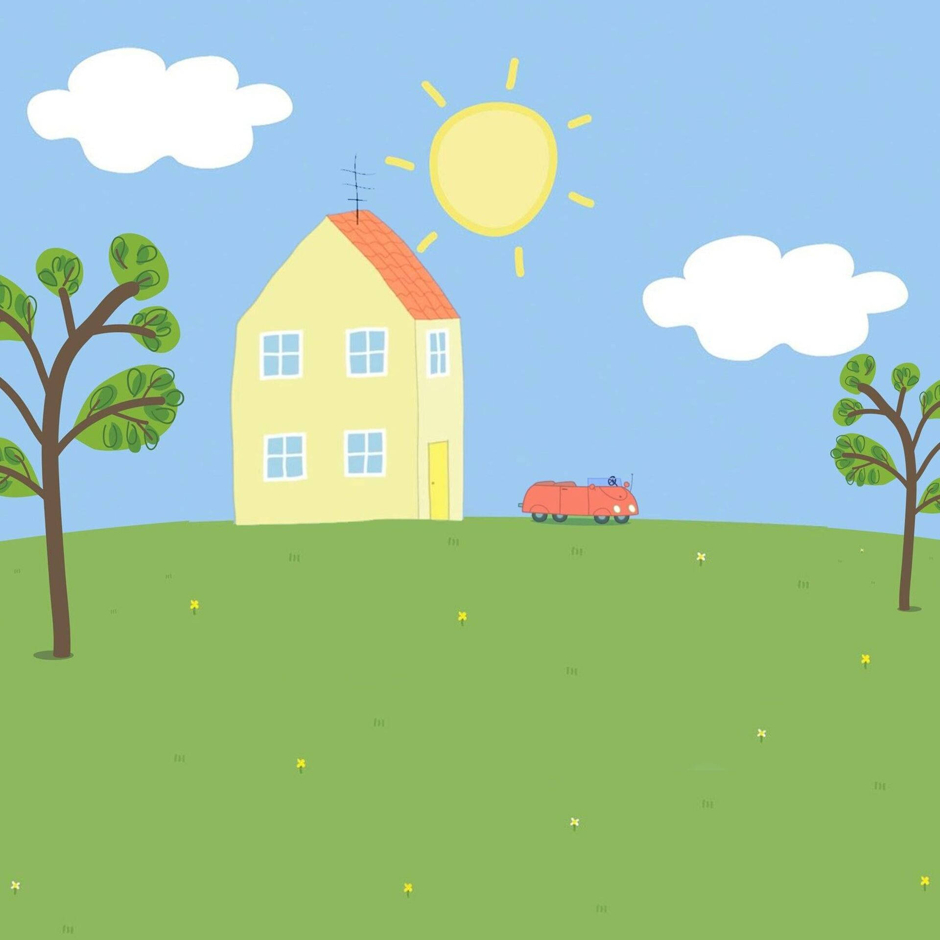 Peppa Pig, yellow house, red roof, Full HD Desktop Wallpaper