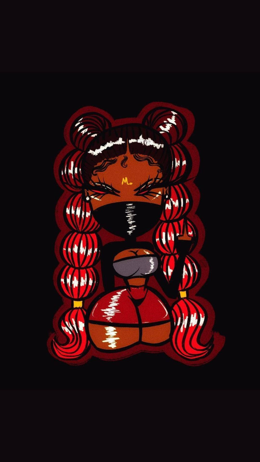 red braided hair, black mask, dark background, Full HD Phone Wallpaper