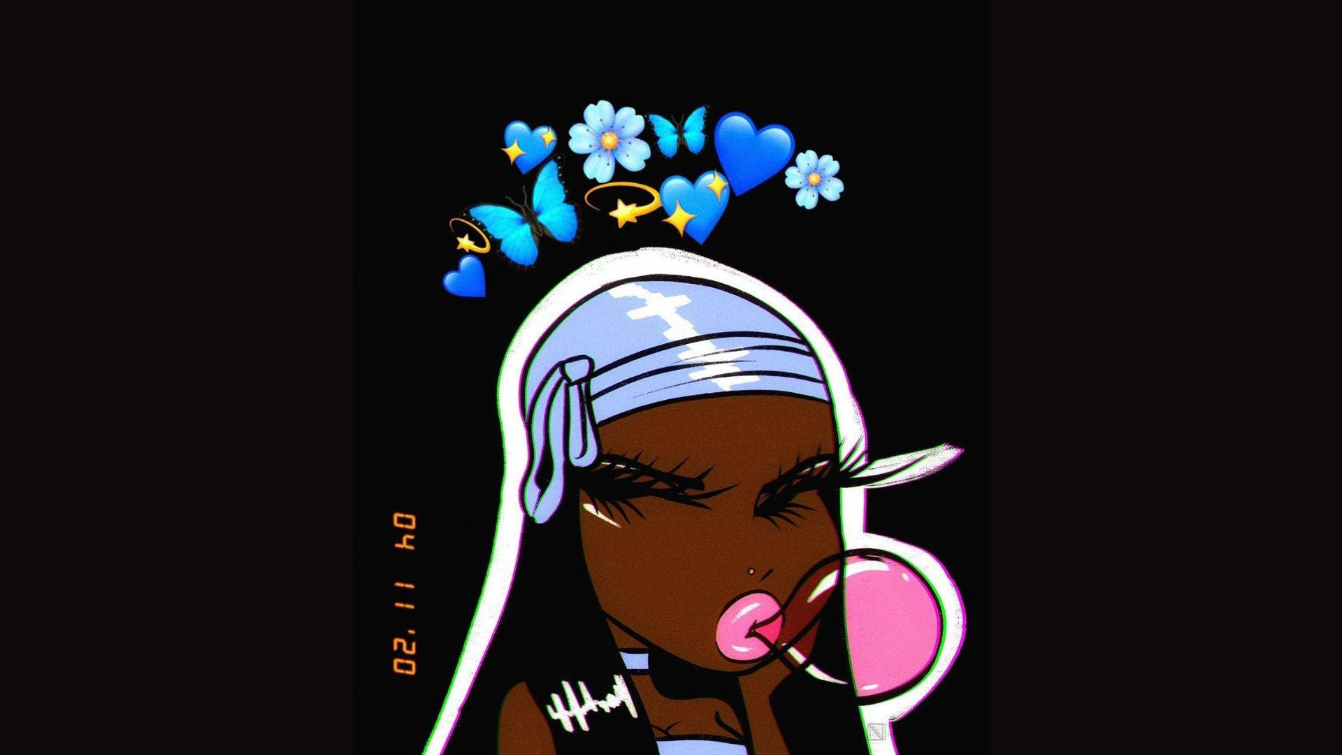 baddie pfp, dark skin, pink bubblegum bubble, Full HD Desktop Wallpaper