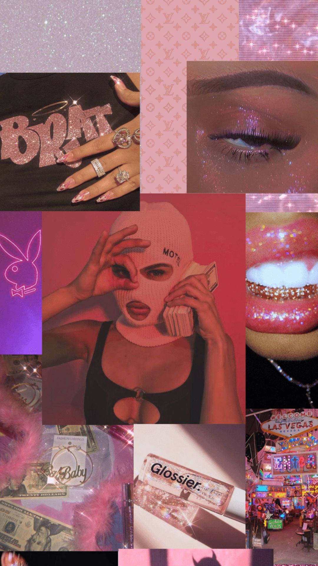 glittery pink and purple collage, luxury items, makeup, Full HD Phone Wallpaper