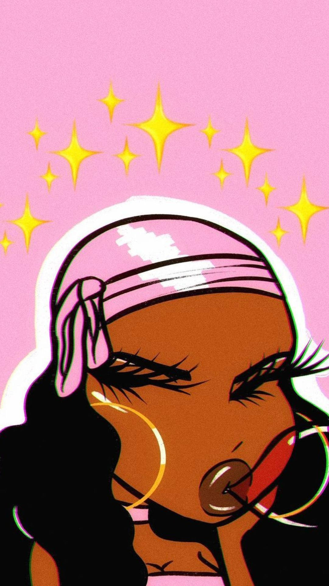 glittering baddie pfp, pink headband, hoop earrings, Full HD Phone Wallpaper