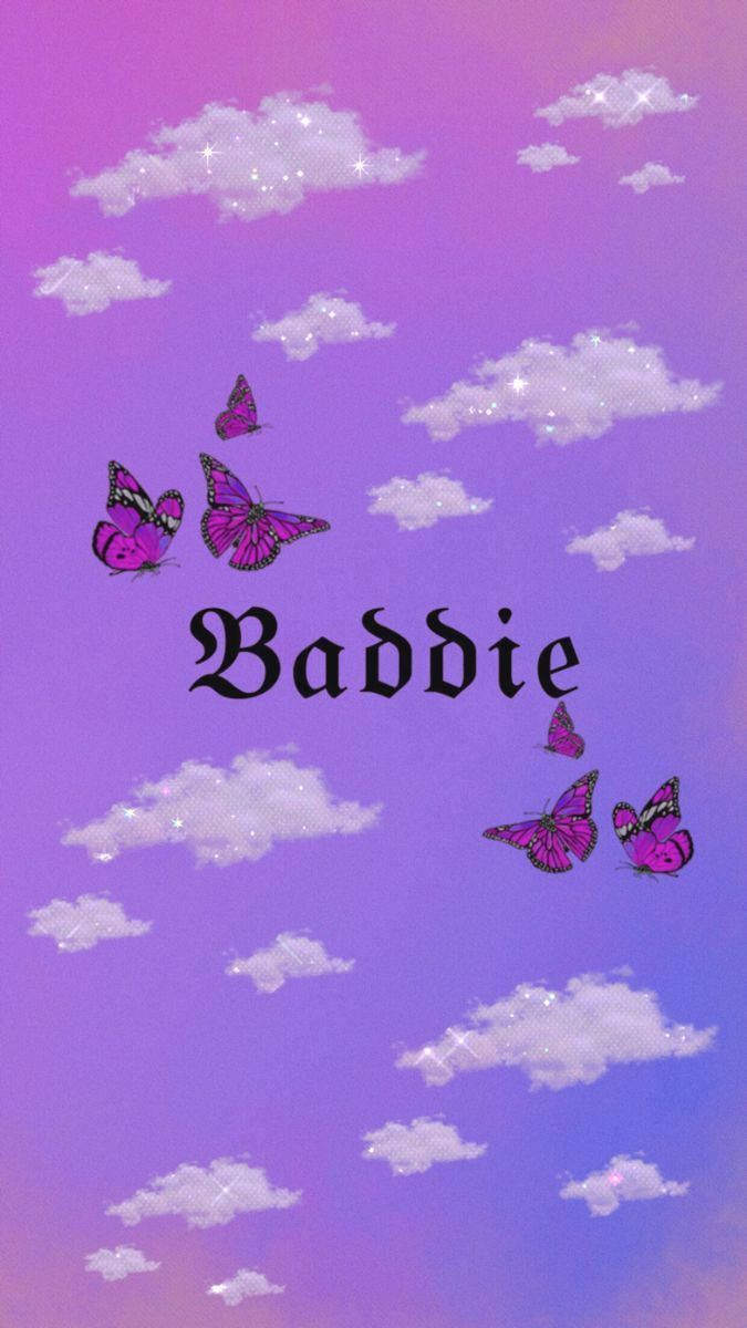 purple sky, glittering clouds, pink butterflies, SD Phone Wallpaper