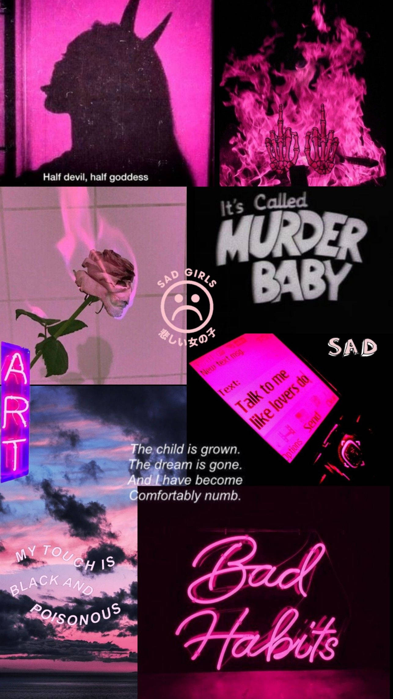Pink Baddie Bad Habits Collage, dark pink, black, Full HD Phone Wallpaper