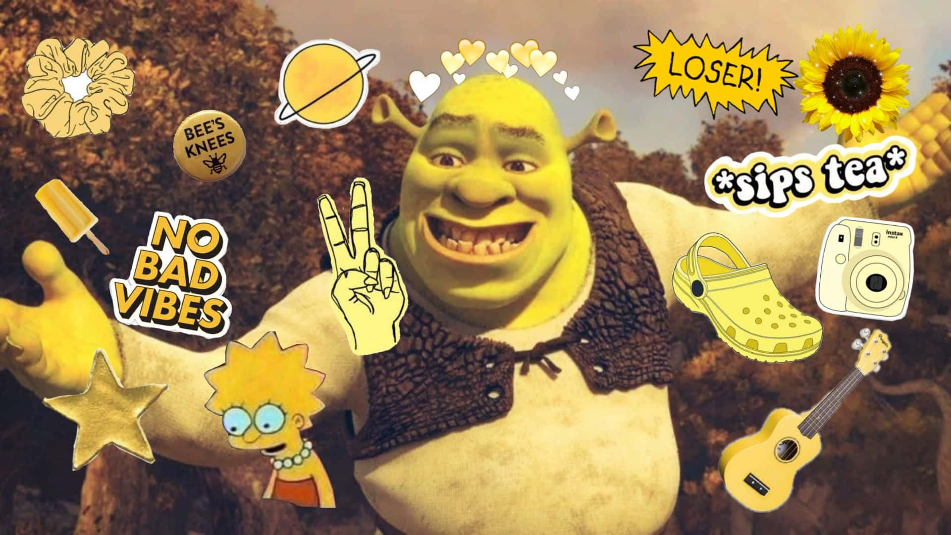Baddie Shrek, Shrek, yellow-themed pop culture stickers, Full HD Desktop Wallpaper