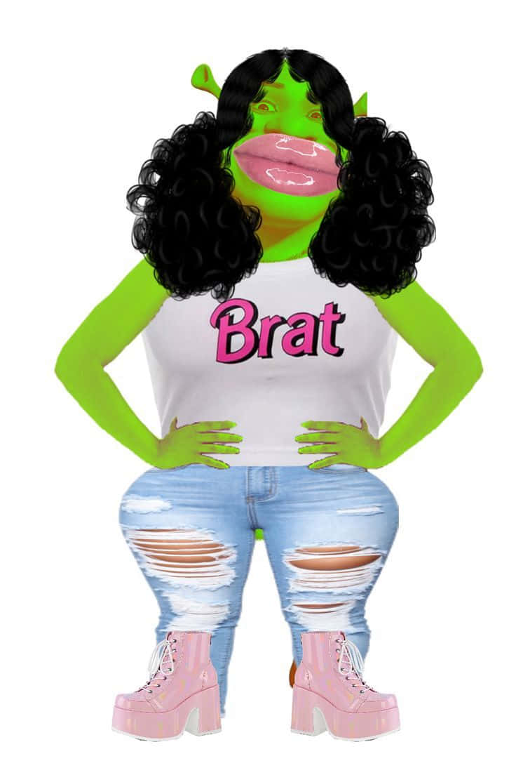 Baddie Shrek, Brat shirt, ripped jeans, SD Phone Wallpaper