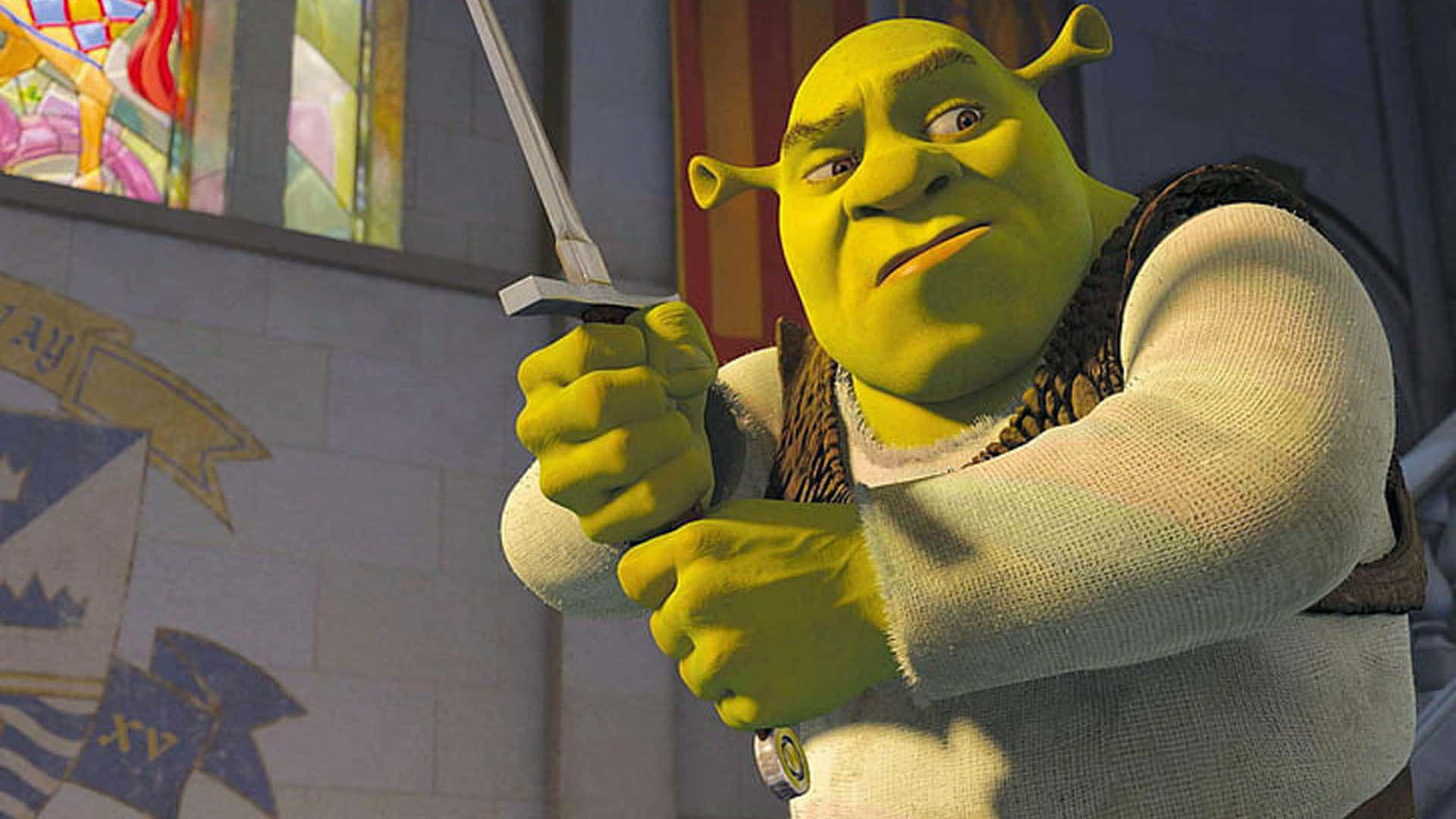 Shrek, sword, castle interior, Full HD Desktop Wallpaper