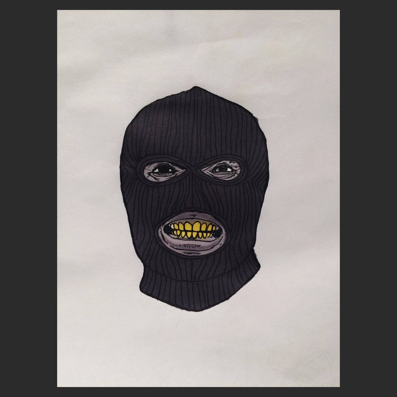 black ski mask, glowing yellow teeth, intense eyes, HD Desktop Wallpaper