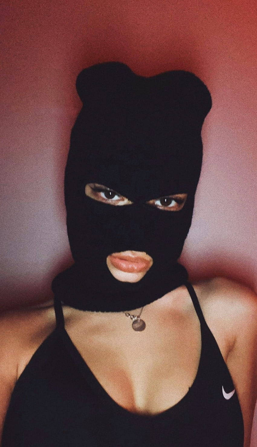 black ski mask, black bear-ear balaclava, soft pink wall, HD Phone Wallpaper