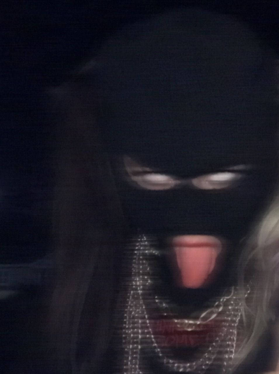 black ski mask, glowing eyes, tongue sticking out, HD Phone Wallpaper