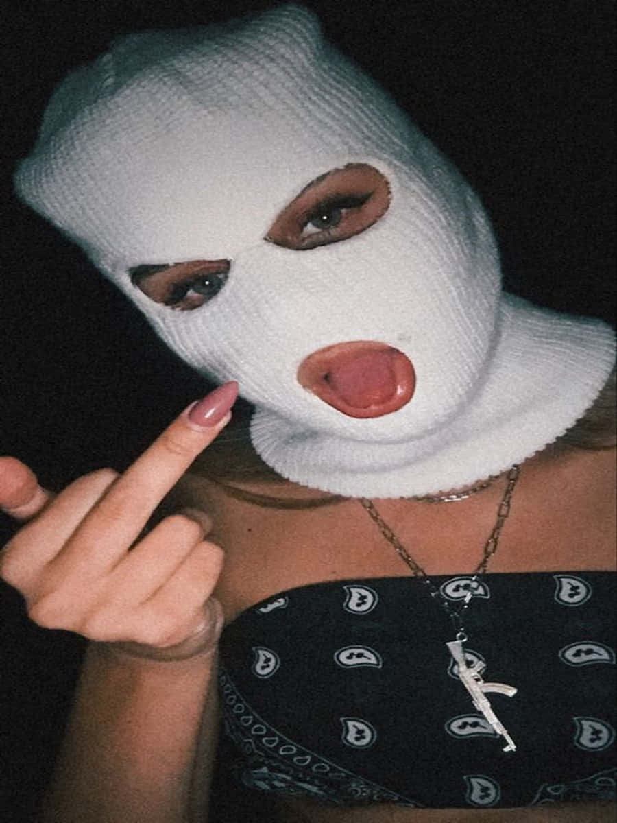 white knit balaclava, black bandana outfit, exposed eyes, SD Phone Wallpaper