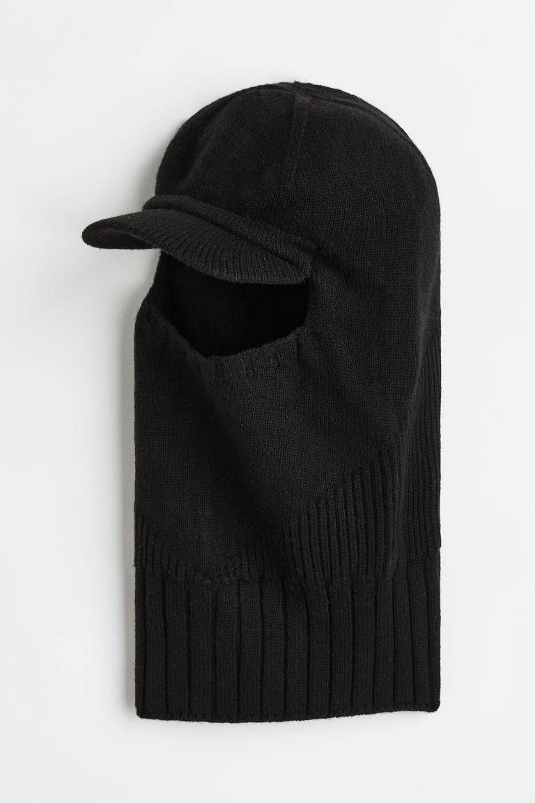 black knit balaclava, cap brim, plain white background, SD Phone Wallpaper