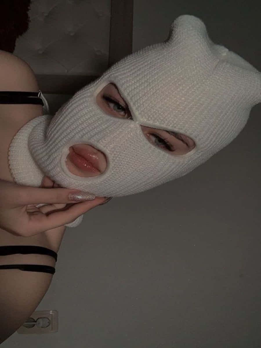 white knit balaclava, cat ears, black lingerie, SD Phone Wallpaper