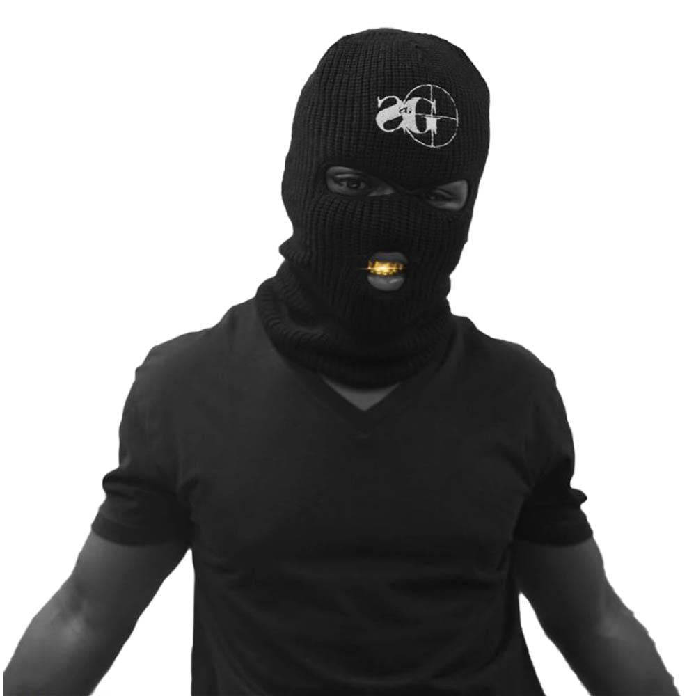 black ski mask, black knit balaclava, white logo, SD Desktop Wallpaper