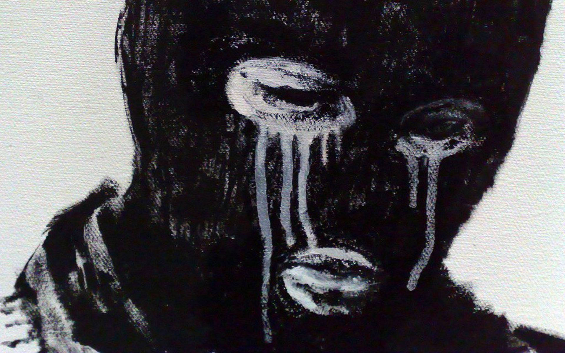 black ski mask, sorrowful face, thick tears, Full HD Desktop Wallpaper