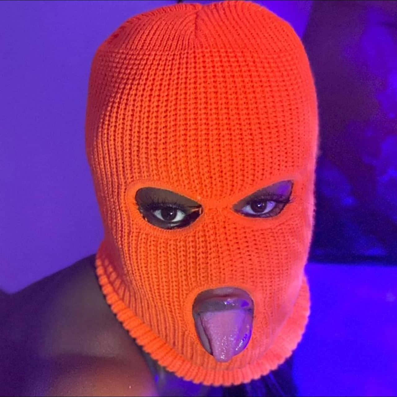 orange ski mask, bright orange knitted balaclava, eyes and mouth cutouts, HD Desktop Wallpaper