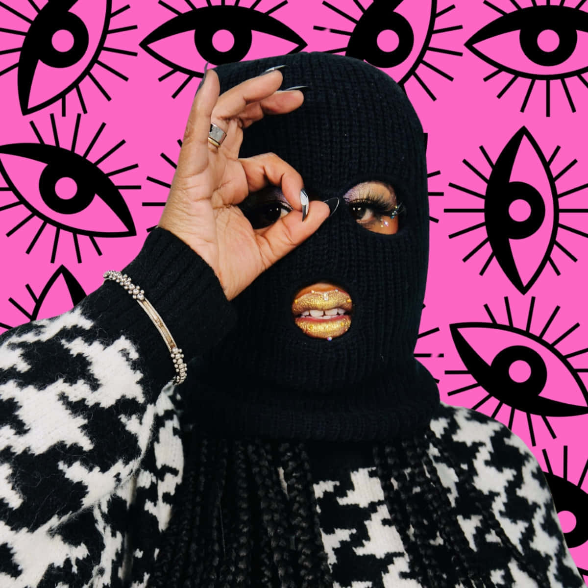 balaclava, houndstooth sweater, pink background, SD Desktop Wallpaper