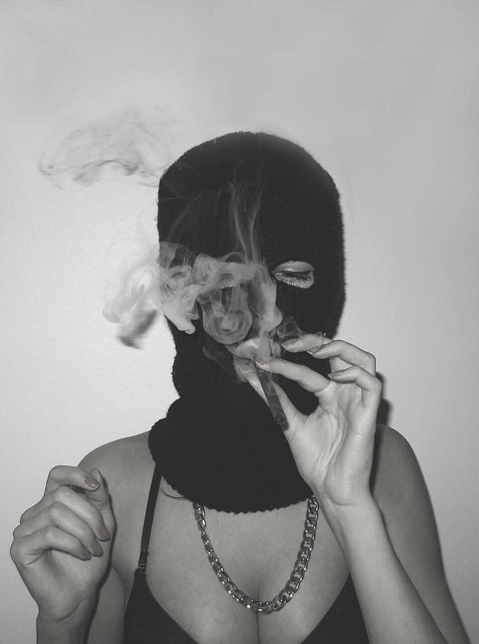 black balaclava, cigarette, plain wall, HD Phone Wallpaper