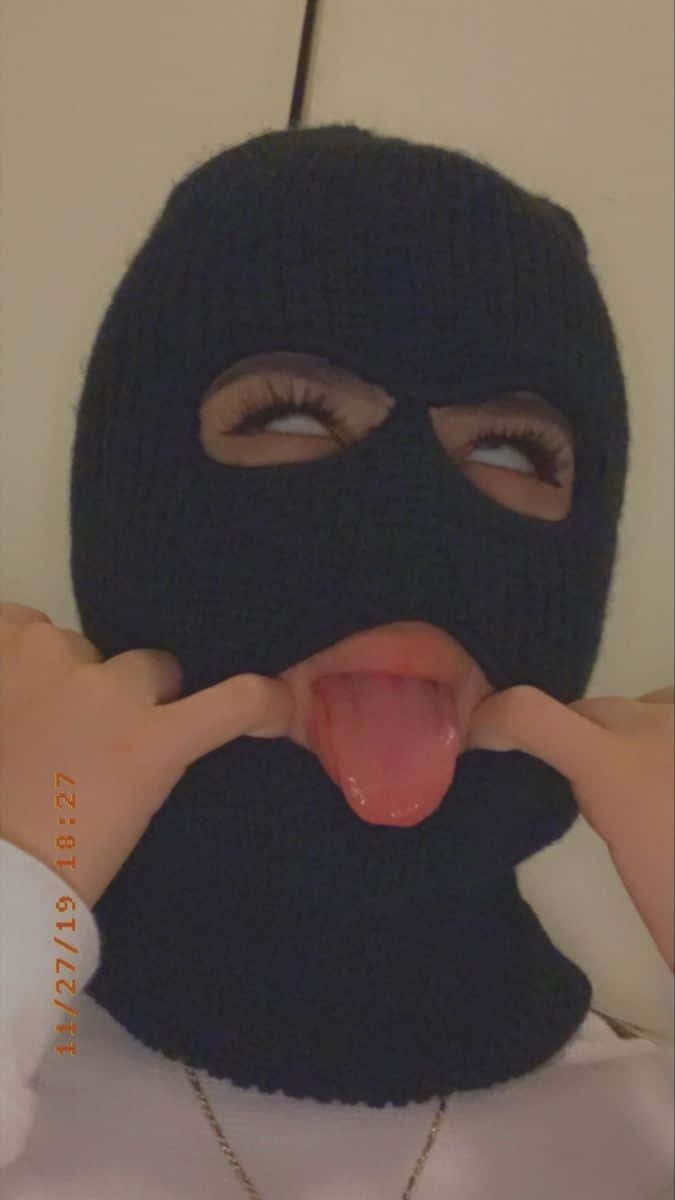 baddie ski mask, black knit balaclava, eye holes, SD Phone Wallpaper