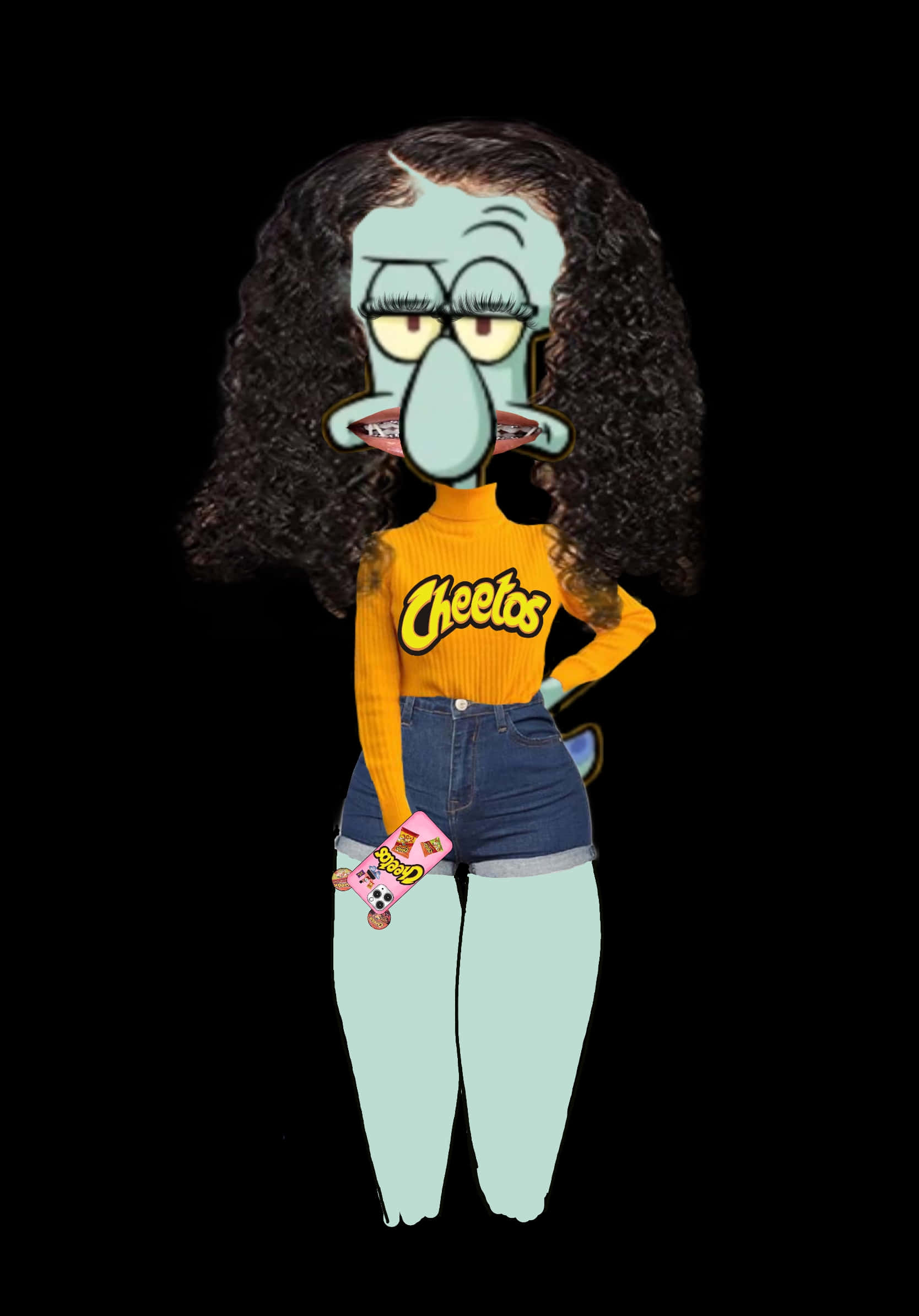 Baddie Squidward, blue skin, curly hair, Full HD Phone Wallpaper