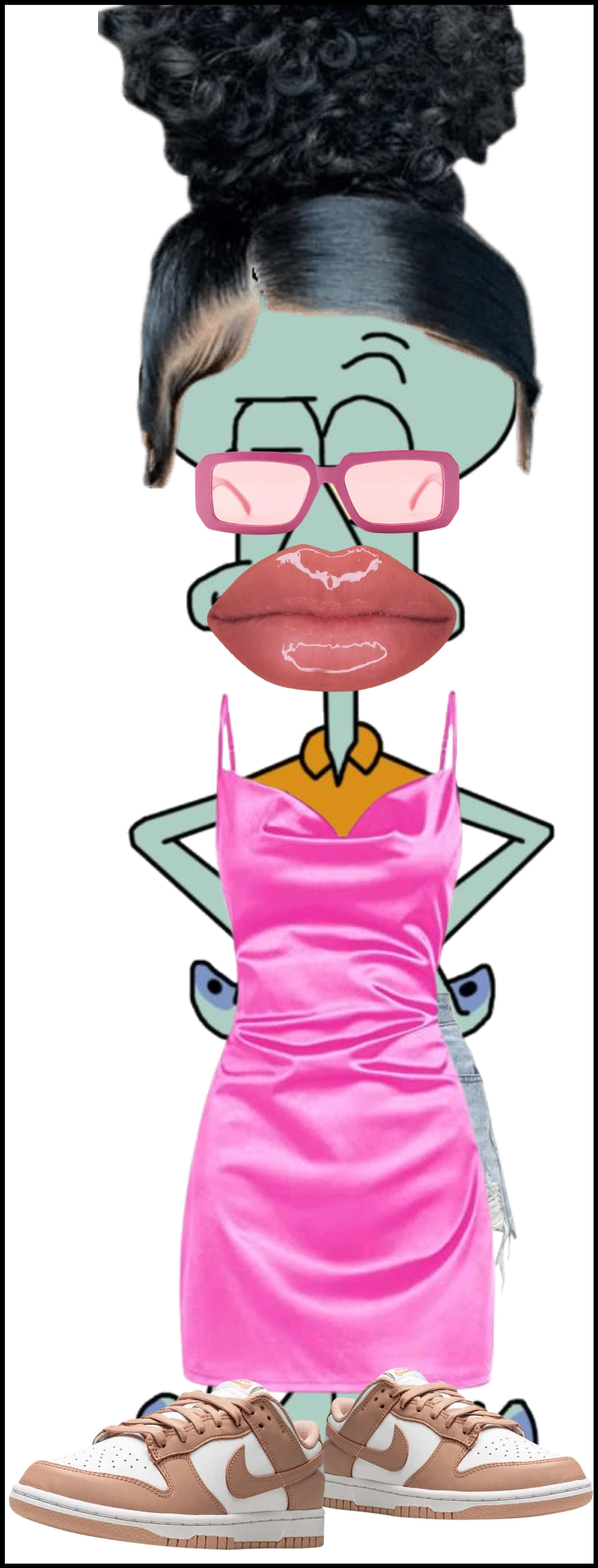 Baddie Squidward, green skin, pink sunglasses, 2K Phone Wallpaper