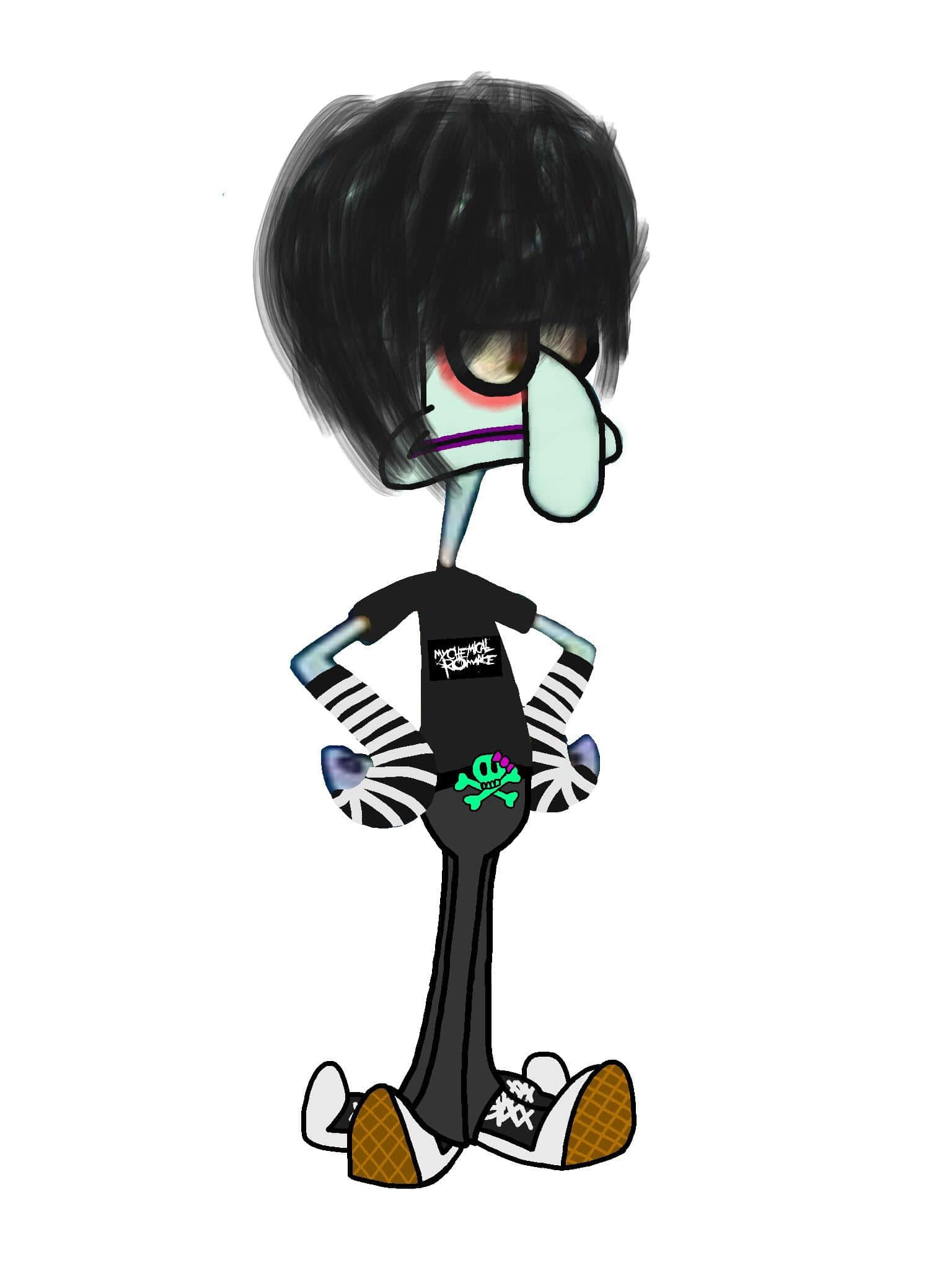 Baddie Squidward, black hair, glasses, Full HD Phone Wallpaper