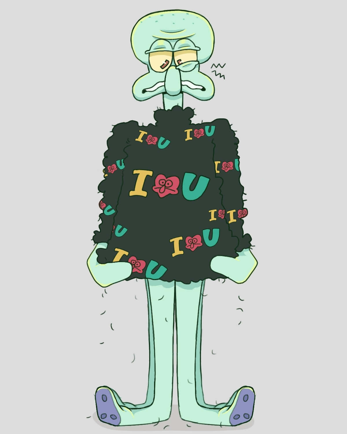 Baddie Squidward, Squidward, black fuzzy sweater, HD Phone Wallpaper