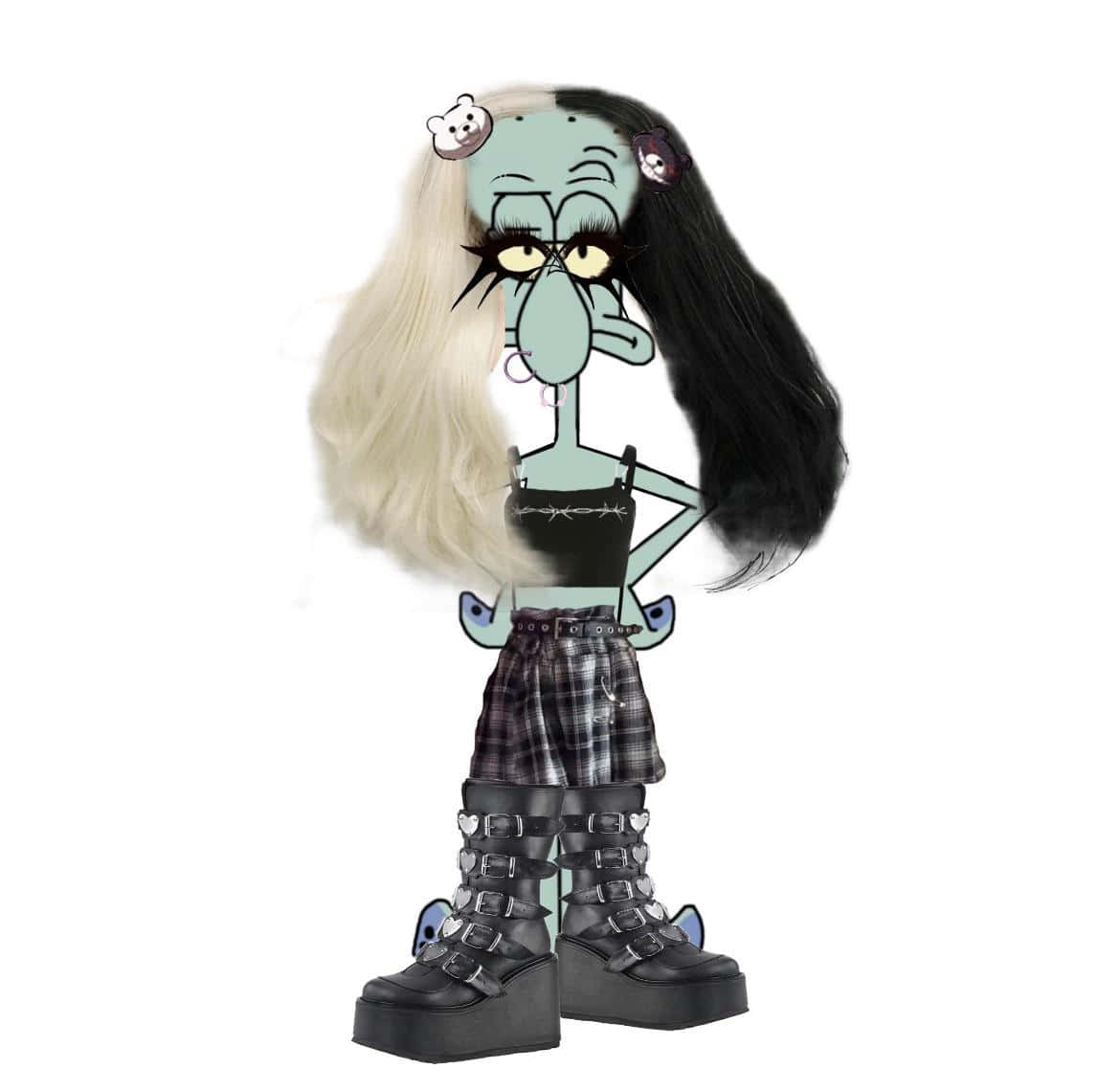 Baddie Squidward, bleached and black hair, black crop top, SD Desktop Wallpaper