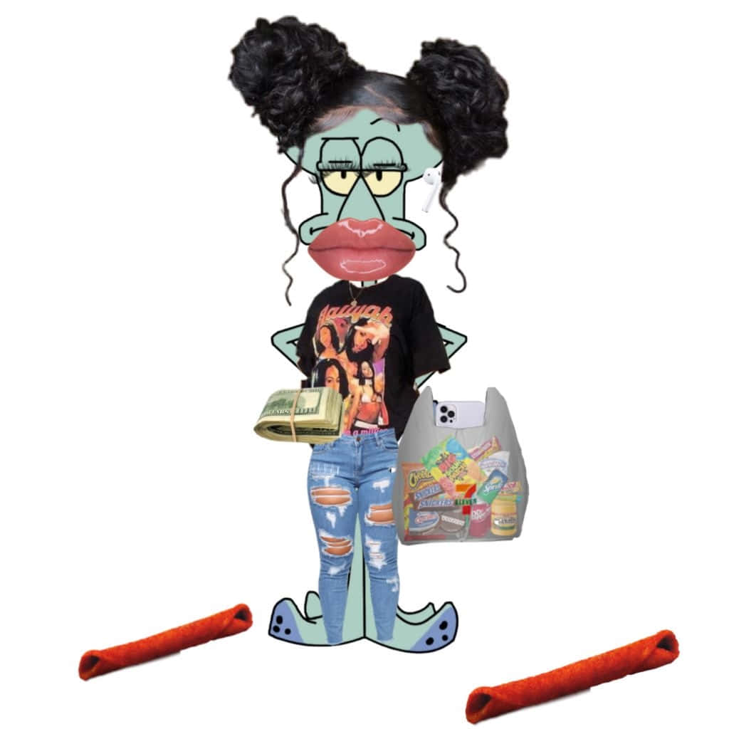 Baddie Squidward, green-skinned woman, pigtails, SD Desktop Wallpaper