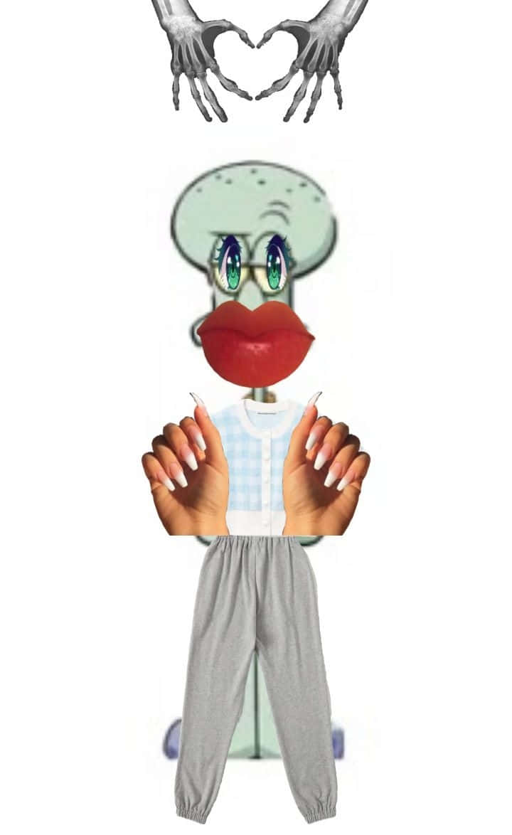 Baddie Squidward, oversized red lips, human hands, SD Phone Wallpaper
