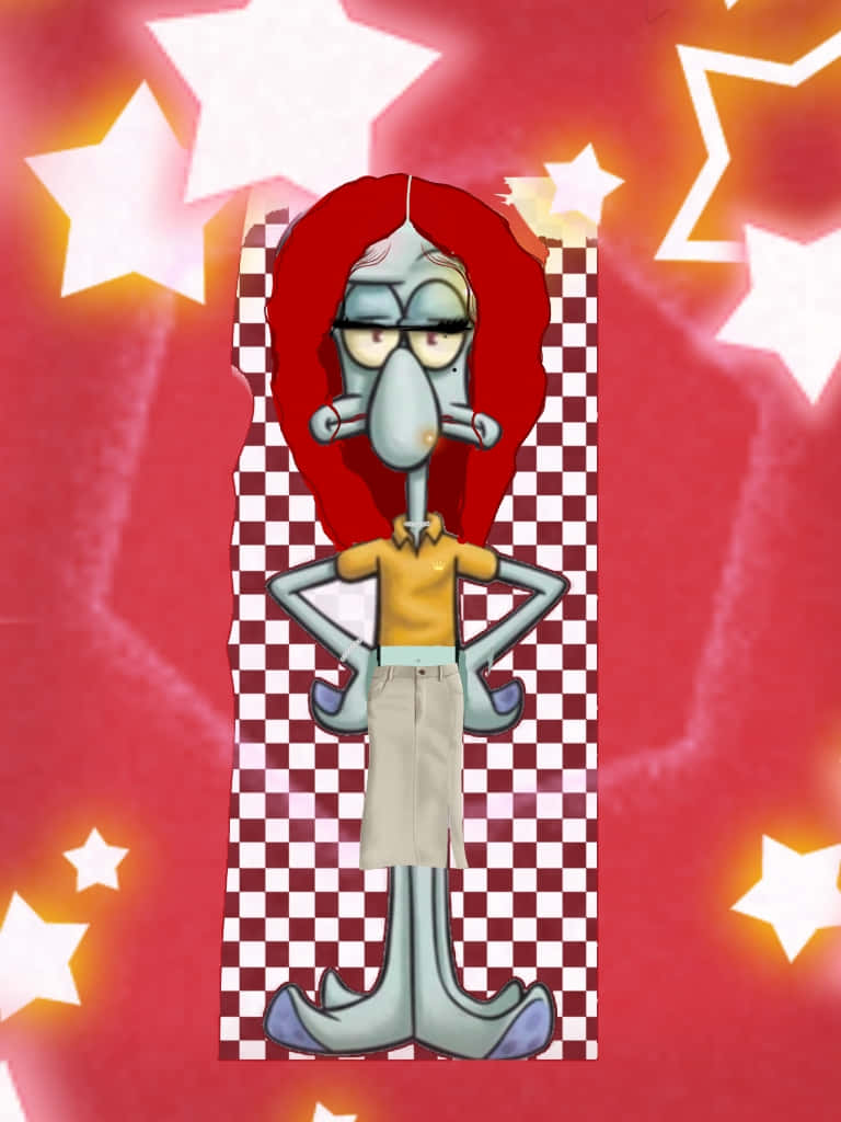 Baddie Squidward, Squidward, red background, SD Phone Wallpaper