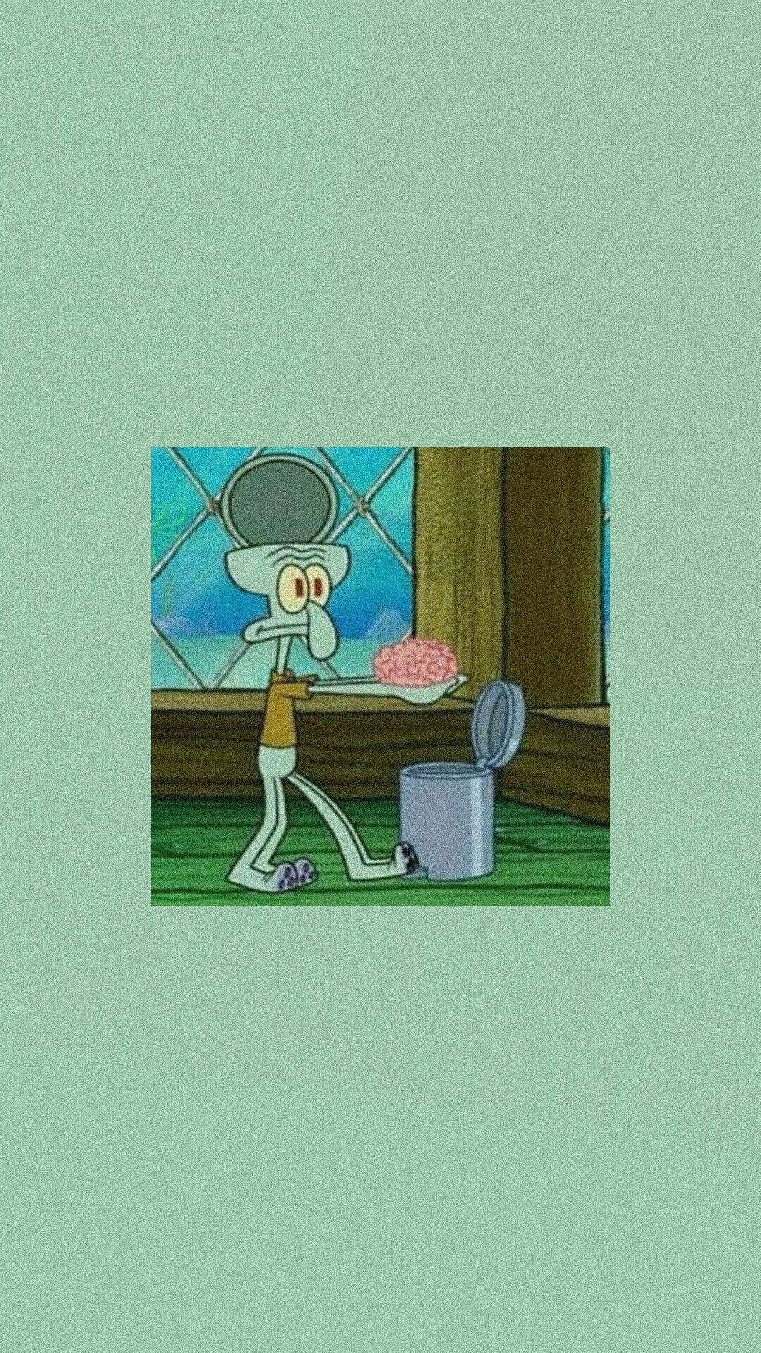 Squidward, pink brain, trash can, Full HD Phone Wallpaper