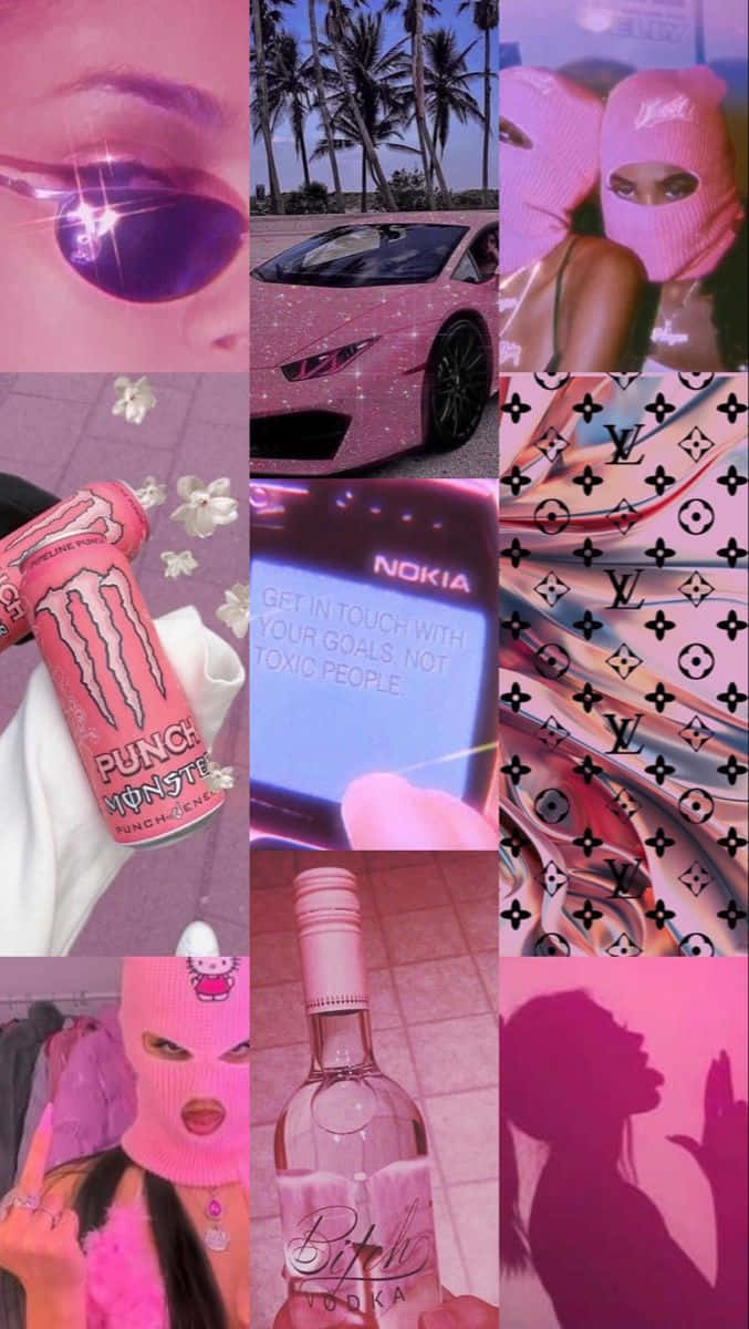 pink, masked figures, luxury items, SD Phone Wallpaper